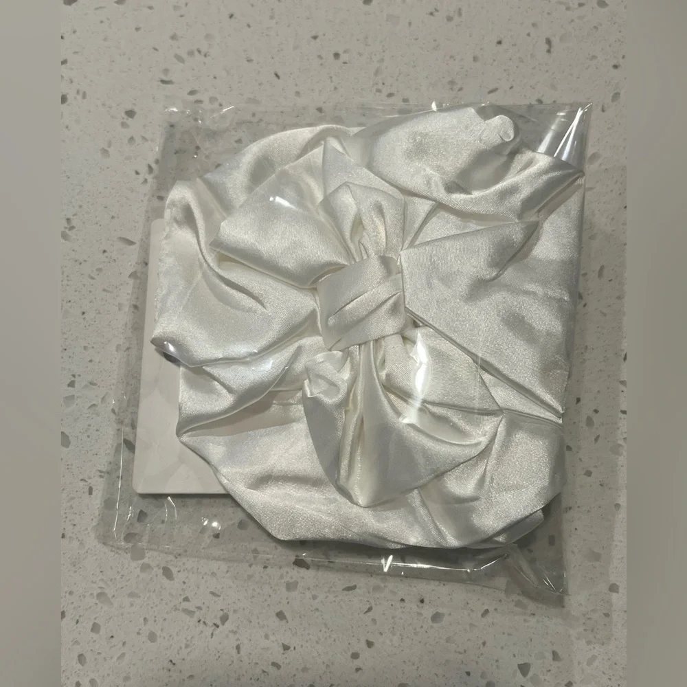 Free People White Satin Oversized Bow Scrunchie Handmade Statement Hair Tie NWT